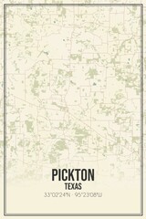 Retro US city map of Pickton, Texas. Vintage street map.