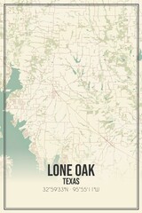 Retro US city map of Lone Oak, Texas. Vintage street map.