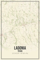 Retro US city map of Ladonia, Texas. Vintage street map.