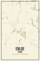 Retro US city map of Enloe, Texas. Vintage street map.