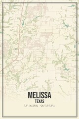 Retro US city map of Melissa, Texas. Vintage street map.