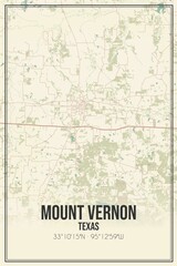 Retro US city map of Mount Vernon, Texas. Vintage street map.