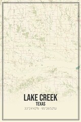 Retro US city map of Lake Creek, Texas. Vintage street map.