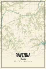 Retro US city map of Ravenna, Texas. Vintage street map.