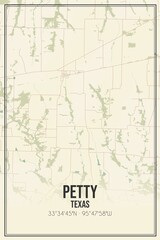 Retro US city map of Petty, Texas. Vintage street map.