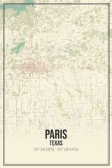 Fototapeta na wymiar Retro US city map of Paris, Texas. Vintage street map.