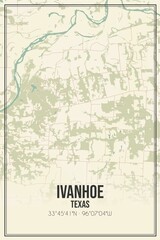Retro US city map of Ivanhoe, Texas. Vintage street map.