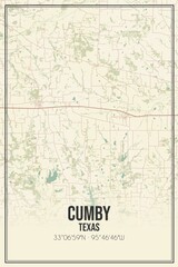 Retro US city map of Cumby, Texas. Vintage street map.