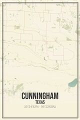 Fototapeta premium Retro US city map of Cunningham, Texas. Vintage street map.