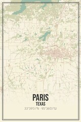 Retro US city map of Paris, Texas. Vintage street map.