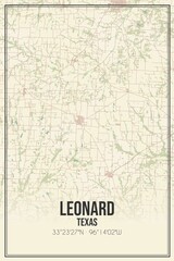Retro US city map of Leonard, Texas. Vintage street map.