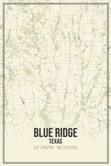 Retro US city map of Blue Ridge, Texas. Vintage street map.