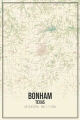 Retro US city map of Bonham, Texas. Vintage street map.