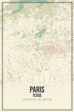 Retro US city map of Paris, Texas. Vintage street map.