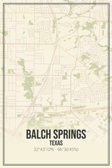 Fototapeta na wymiar Retro US city map of Balch Springs, Texas. Vintage street map.