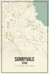 Fototapeta na wymiar Retro US city map of Sunnyvale, Texas. Vintage street map.