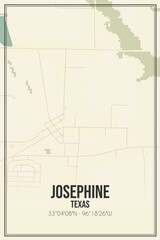 Retro US city map of Josephine, Texas. Vintage street map.