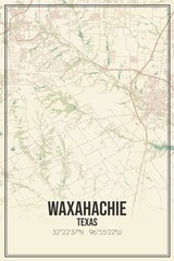 Retro US city map of Waxahachie, Texas. Vintage street map.