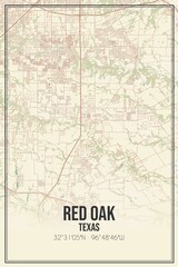 Retro US city map of Red Oak, Texas. Vintage street map.