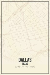 Retro US city map of Dallas, Texas. Vintage street map.