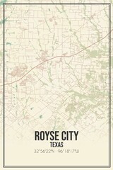 Retro US city map of Royse City, Texas. Vintage street map.