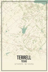 Retro US city map of Terrell, Texas. Vintage street map.
