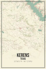 Retro US city map of Kerens, Texas. Vintage street map.
