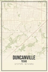 Retro US city map of Duncanville, Texas. Vintage street map.