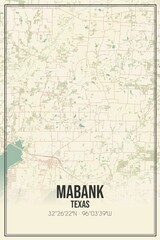 Retro US city map of Mabank, Texas. Vintage street map.
