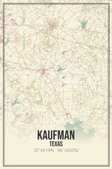 Retro US city map of Kaufman, Texas. Vintage street map.