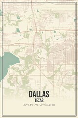Naklejka premium Retro US city map of Dallas, Texas. Vintage street map.