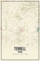 Retro US city map of Terrell, Texas. Vintage street map.