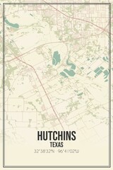 Retro US city map of Hutchins, Texas. Vintage street map.