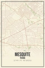 Retro US city map of Mesquite, Texas. Vintage street map.