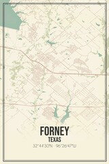 Retro US city map of Forney, Texas. Vintage street map.