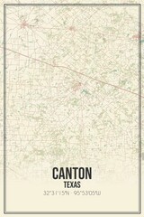 Retro US city map of Canton, Texas. Vintage street map.