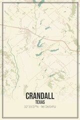 Retro US city map of Crandall, Texas. Vintage street map.