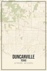 Retro US city map of Duncanville, Texas. Vintage street map.