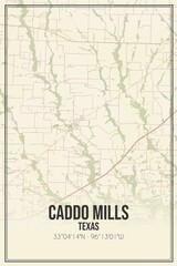 Retro US city map of Caddo Mills, Texas. Vintage street map.
