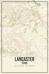 Retro US city map of Lancaster, Texas. Vintage street map.