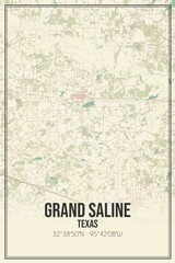 Retro US city map of Grand Saline, Texas. Vintage street map.