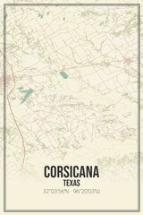Retro US city map of Corsicana, Texas. Vintage street map.