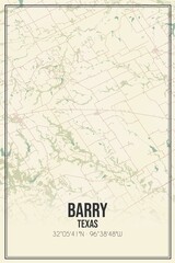 Retro US city map of Barry, Texas. Vintage street map.