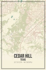Retro US city map of Cedar Hill, Texas. Vintage street map.