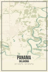 Retro US city map of Panama, Oklahoma. Vintage street map.