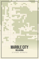 Retro US city map of Marble City, Oklahoma. Vintage street map.