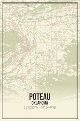 Retro US city map of Poteau, Oklahoma. Vintage street map.