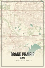 Retro US city map of Grand Prairie, Texas. Vintage street map.