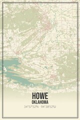 Retro US city map of Howe, Oklahoma. Vintage street map.