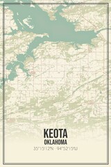 Retro US city map of Keota, Oklahoma. Vintage street map.